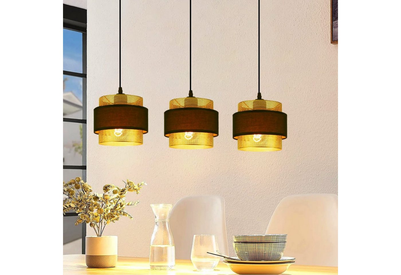 Nettlife Hängeleuchten Esstisch Vintage E27 Hängelampe Schwarzgold, LED wechselbar, für Wohnzimmer Schlafzimmer von Nettlife