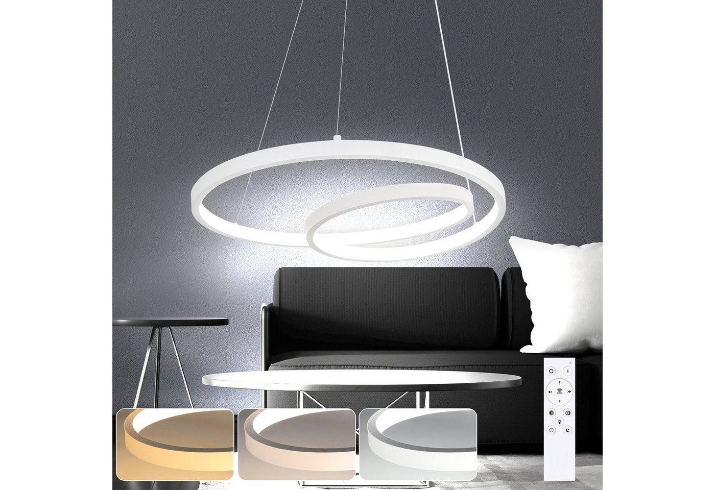 Nettlife Hängeleuchten Weiß Dimmbar mit Fernbedienung LED Hängelampe 150cm, Speicherfunktion, LED fest integriert, Warmweiß, Neutralweiß, Kaltweiß, für Wohnzimmer Schlafzimmer Küche, 34W von Nettlife