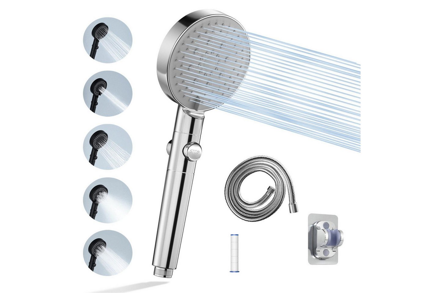 Nettlife Handbrause Duschkopf mit 1,5 m Schlauch 5 Strahlenden Duschbrause Dusche, (2-tlg., Handbrause), Großdruck erhöhend mit Filter Wassers top von Nettlife