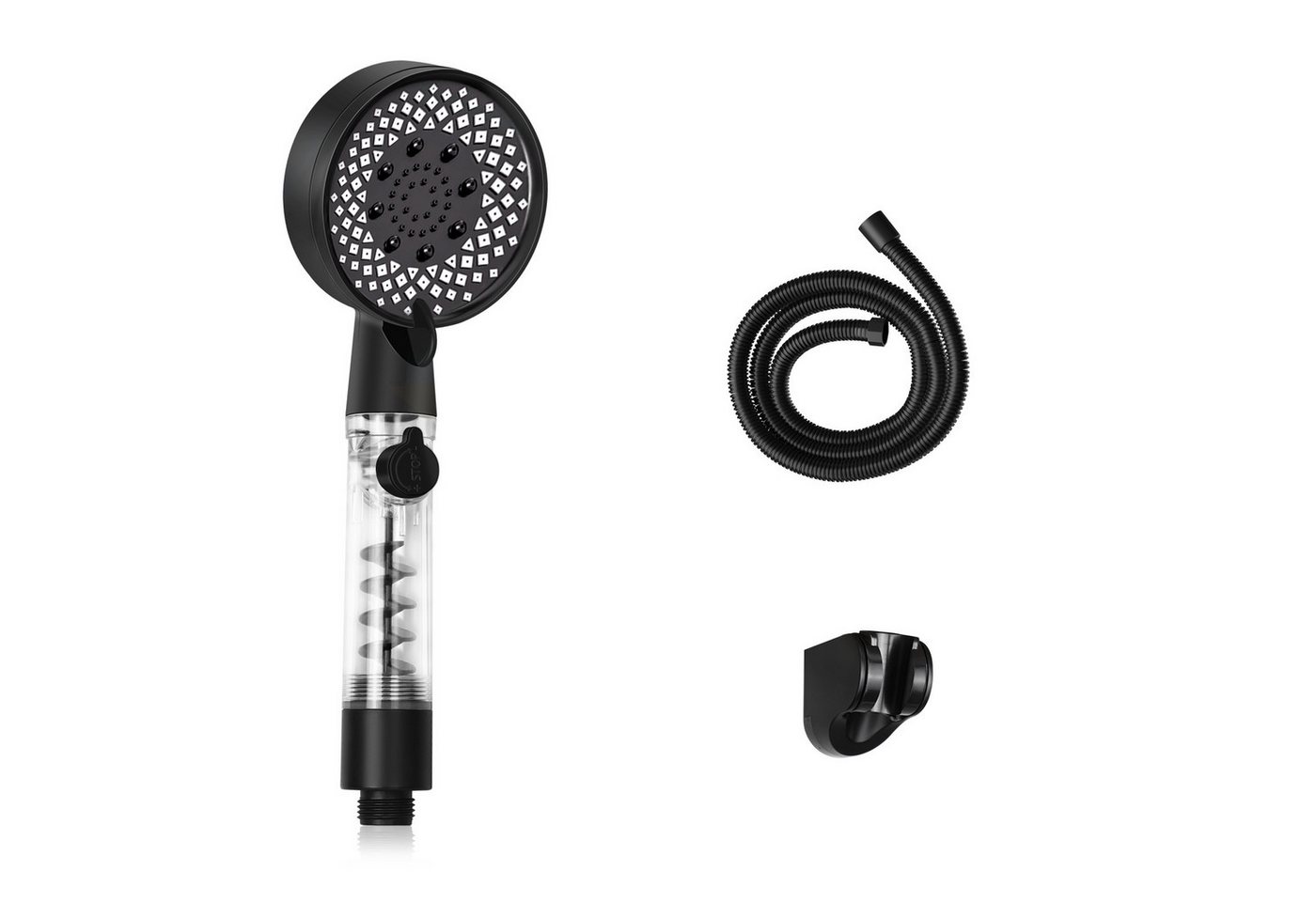 Nettlife Handbrause Schwarz/Nickel Runde Handheld Shower wassersparend mit 3/5 Strahlenden, (Handbrause), Großdruck erhöhend Mit Taste zur Einstellung des Wasserflusses von Nettlife