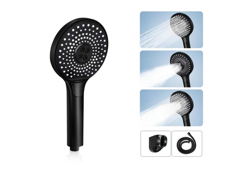 Nettlife Handbrause Schwarz/Nickel Runde Handheld Shower wassersparend mit 3/5 Strahlenden, (Handbrause), Großdruck erhöhend Mit Taste zur Einstellung des Wasserflusses von Nettlife