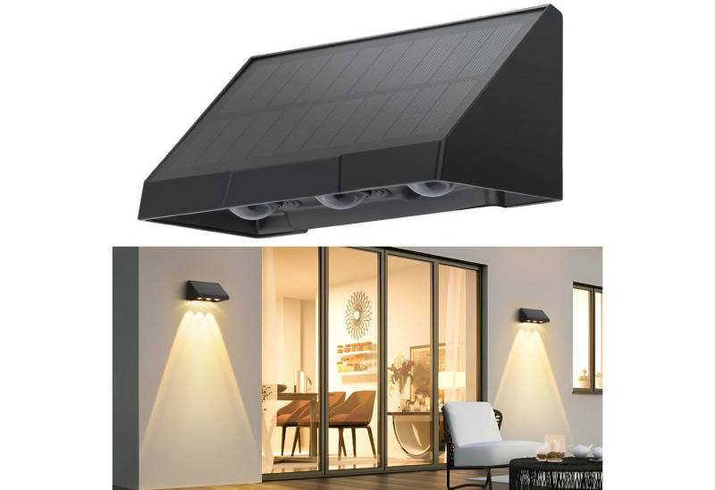 Nettlife LED Außen-Wandleuchte Schwarz 3 LEDs Solarlampe 3000K Warmweiß 2 Modi Solarwandleuchte, LED fest integriert, Warmweiß, solarleuchte für Zaun Terrasse Balkon Garten Treppen von Nettlife