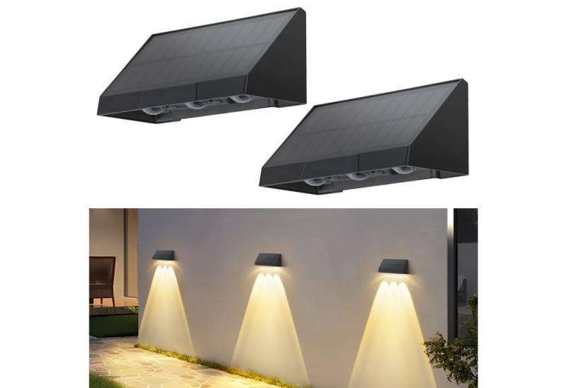 Nettlife LED Außen-Wandleuchte Schwarz 3 LEDs Solarlampe 3000K Warmweiß 2 Modi Solarwandleuchte, LED fest integriert, Warmweiß, solarleuchte für Zaun Terrasse Balkon Garten Treppen von Nettlife