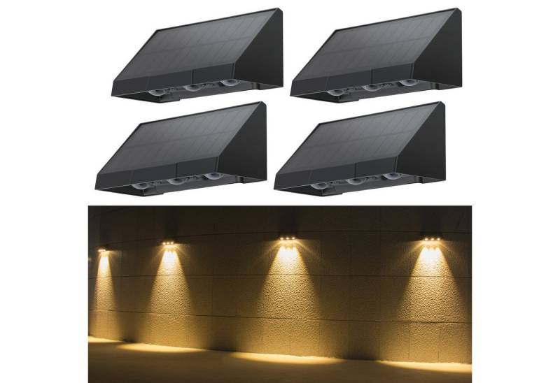 Nettlife LED Außen-Wandleuchte Schwarz 3 LEDs Solarlampe 3000K Warmweiß 2 Modi Solarwandleuchte, LED fest integriert, Warmweiß, solarleuchte für Zaun Terrasse Balkon Garten Treppen von Nettlife