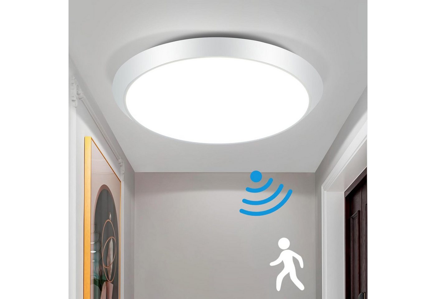 Nettlife LED Deckenleuchte mit Bewegungsmelder Weiß Deckenlampe 15W Sensorlampe 4000K, IP44 Wasserdicht, LED fest integriert, Neutralweiß, Flur Keller Balkon Werkstatt von Nettlife