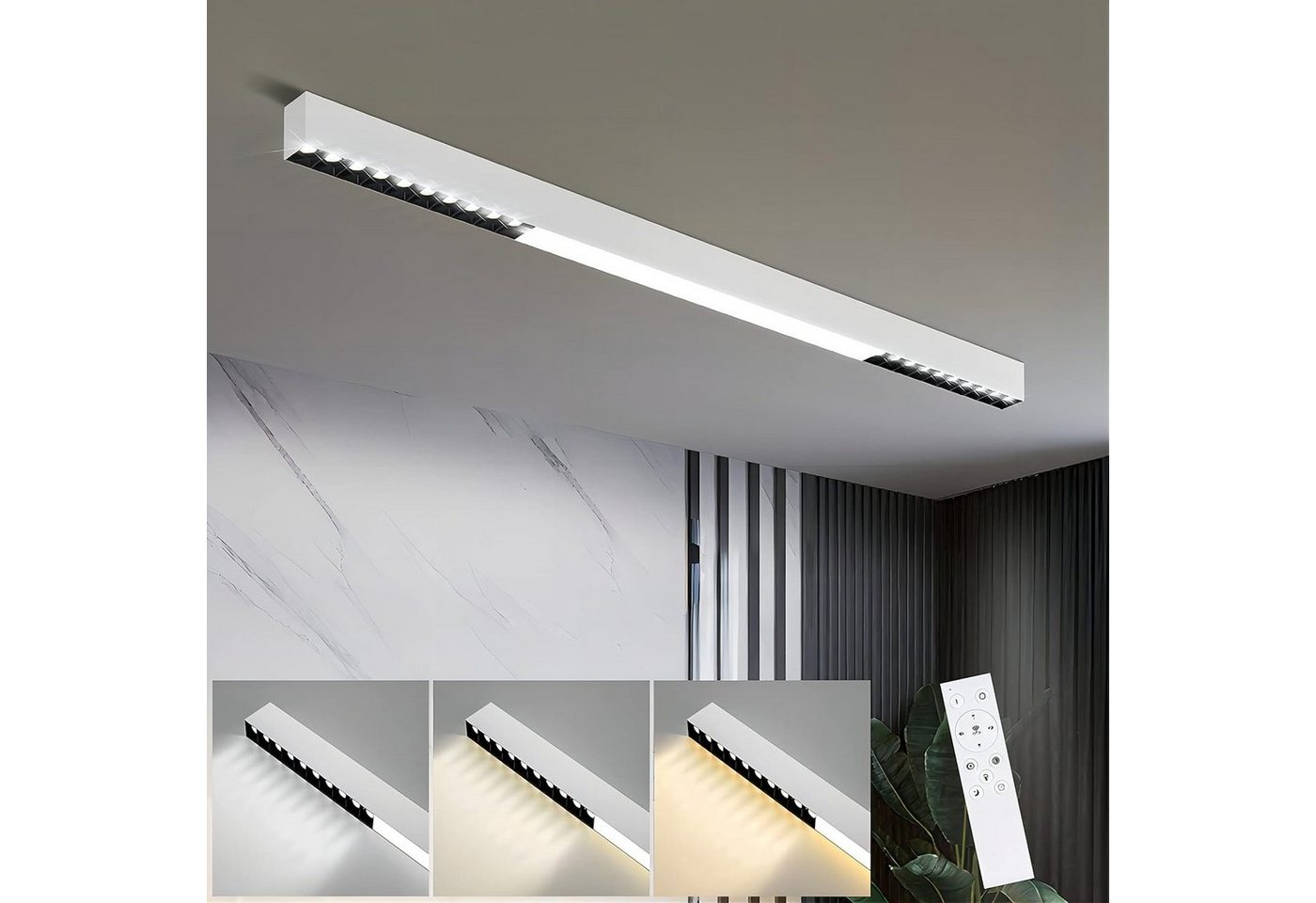 Nettlife LED Deckenleuchte Deckenlampe Schwarz 107/53/80CM Lang Decke Modern Deckenbeleuchtung, Dimmbar mit Fernbedienung,Memory-Funktion, LED fest integriert, Warmweiß, Neutralweiß, Kaltweiß, für Wohnzimmer Schlafzimmer Küche Büro, 32W, 107cm*3.5*5.5cm von Nettlife