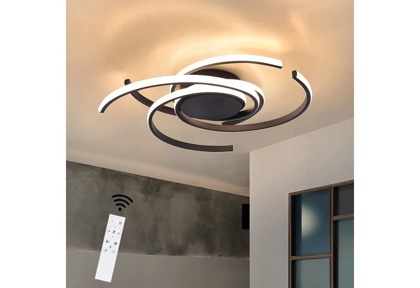 Nettlife LED Deckenleuchte Schwarz Deckenlampe Moderne aus Eisen und Aluminium 77W Ring, dimmbar mit Fernbedienung, LED fest integriert, Warmweiß, Neutralweiß, Kaltweiß, für Esszimmer Schlafzimmer Wohnzimmer Büro Flur von Nettlife