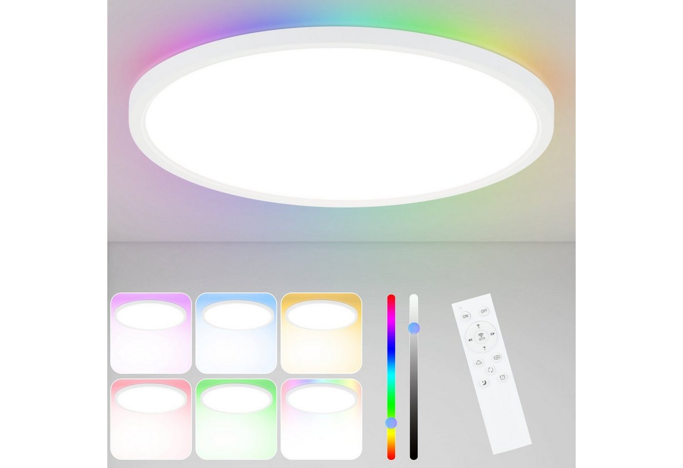 Nettlife LED Panel RGB Farbwechsel Deckenleuchte Dimmbar mit Fernbedienung 30cm, IP44 Wasserdicht, LED fest integriert, für Bad Wohnzimmer Flur Küche Esszimmer Wohnzimmer Schlafzimmer von Nettlife