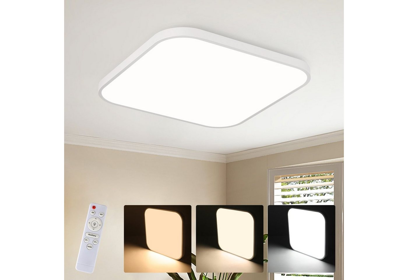 Nettlife LED Deckenleuchte Panel Badezimmer Dimmbar mit Fernbedienung Weiß 19 W Quadrat 27 cm, IP44 wasserdicht, LED fest integriert, Warmweiß Neutralweiß Kaltweiß, Schlafzimmer Wohnzimmer Küche Kinderzimmer Flur Balkon von Nettlife