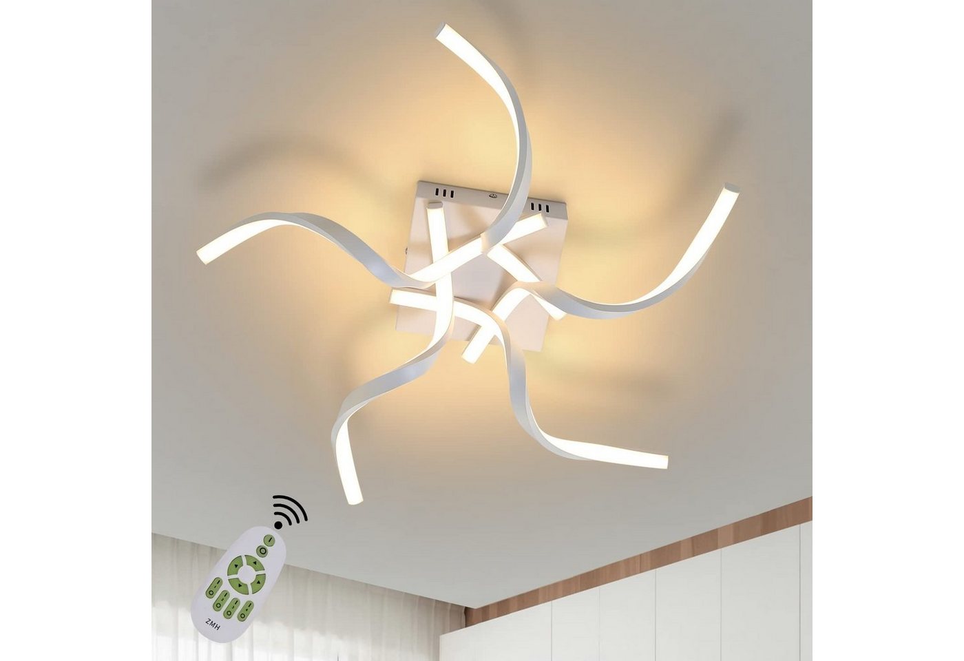 Nettlife LED Deckenleuchte Wohnzimmer Weiß Dimmbar mit Fernbedienung 48W 65CM Modern, LED fest integriert, Kaltweiß, Neutralweiß, Warmweiß, Schlafzimmer Wohnzimmer Küche Büro Flur von Nettlife