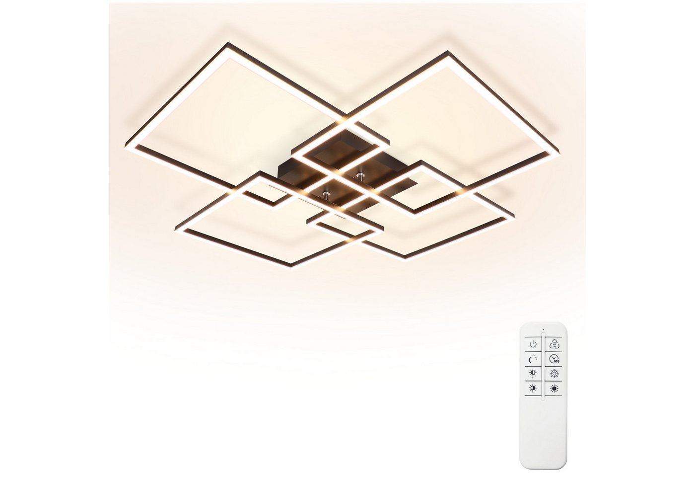 Nettlife LED Deckenleuchte Holz Wohnzimmer Dimmbar Schwarz/Weiß 102CM Modern, Dimmbar mit Fernbedienung, LED fest integriert, Rechteckig Deckenbeleuchtung für Schlafzimmer Wohnzimmer Küche Flur von Nettlife