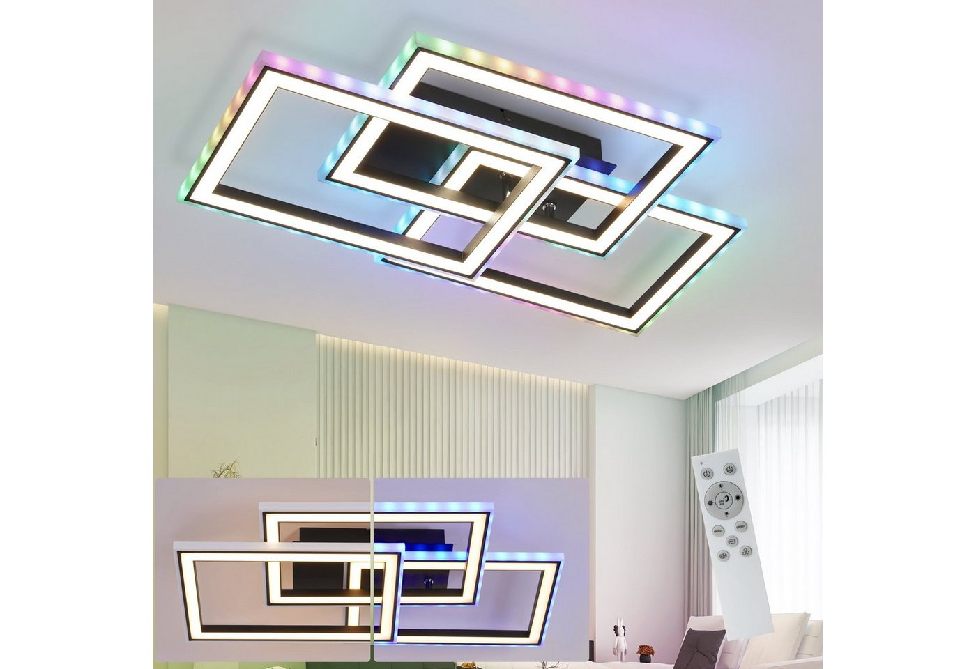 Nettlife LED Deckenleuchte Schlafzimmer Deckenlampe Dimmbar mit Fernbedienung Deckenbeleuchtung, RGB Farbwechsel, LED fest integriert, für Wohnzimmer Küche Flur 45W von Nettlife