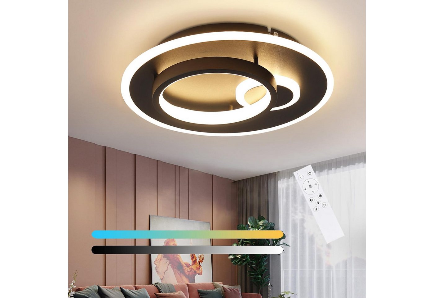 Nettlife LED Deckenleuchte Schwarz Deckelampe Dimmbar mit Fernbedienung 33W Modern, LED fest integriert, 3000-6500K, für Wohnzimmer Schlafzimmer Esszimmer von Nettlife