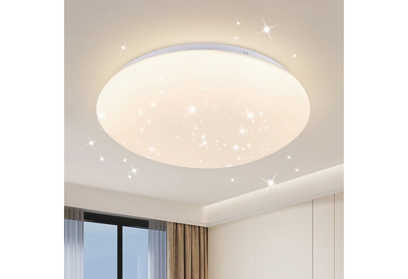 Nettlife LED Deckenleuchte Sternenhimmel Weiß Schlafzimmer Deckenlampe 12W Deckenbeleuchtung Rund, LED fest integriert, Neutralweiß, Kinderzimmer Küche Büro Flur Keller von Nettlife