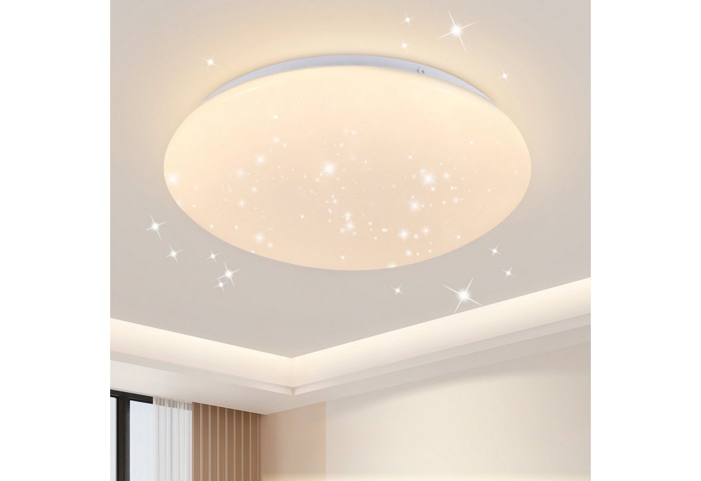 Nettlife LED Deckenleuchte Sternenhimmel Weiß Schlafzimmer Deckenlampe 12W Deckenbeleuchtung Rund, LED fest integriert, Warmweiße, Kinderzimmer Küche Büro Flur Keller von Nettlife