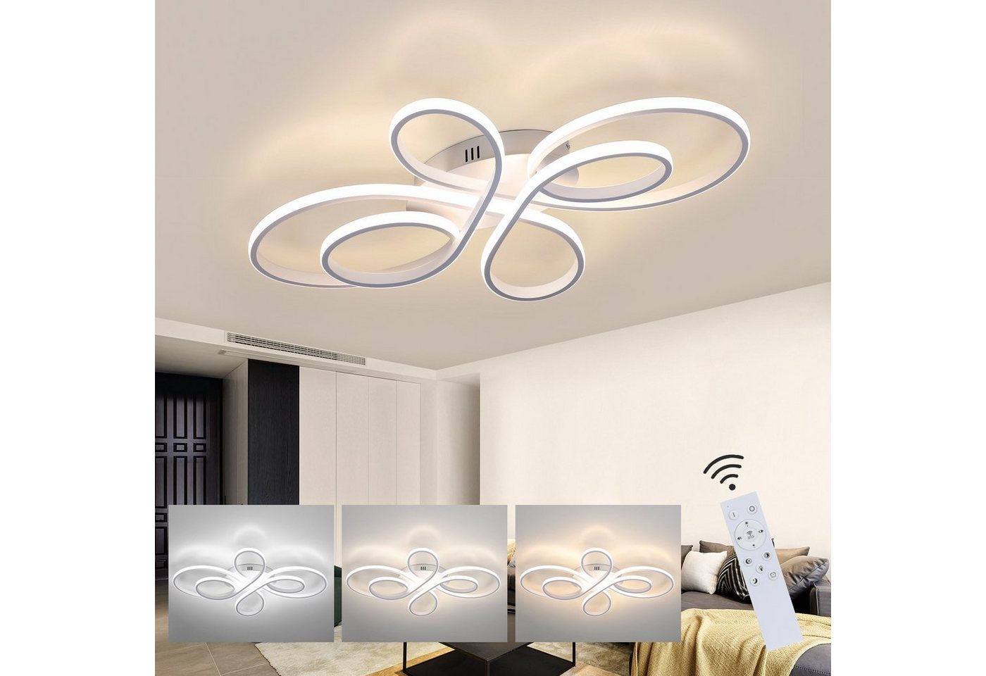 Nettlife LED Deckenleuchte Wohnzimmer Deckenlampe Modern Schlafzimmerlampe, Dimmbar mit Fernbedienung, LED fest integriert, Warmweiß, Neutralweiß, Kaltweiß, für Wohnzimmer Schlafzimmer Esszimmer Büro Küche, 78W, 80CM von Nettlife