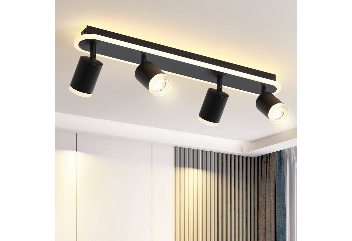 Nettlife LED Deckenstrahler 2/3/4 Flammig Schwarz Deckenleuchte GU10 Metall Modern Deckenspot, Schwenkbar 330°, LED wechselbar, Warmweiß, Schlafzimmer Flur Esszimmer Küche Wohnzimmer von Nettlife