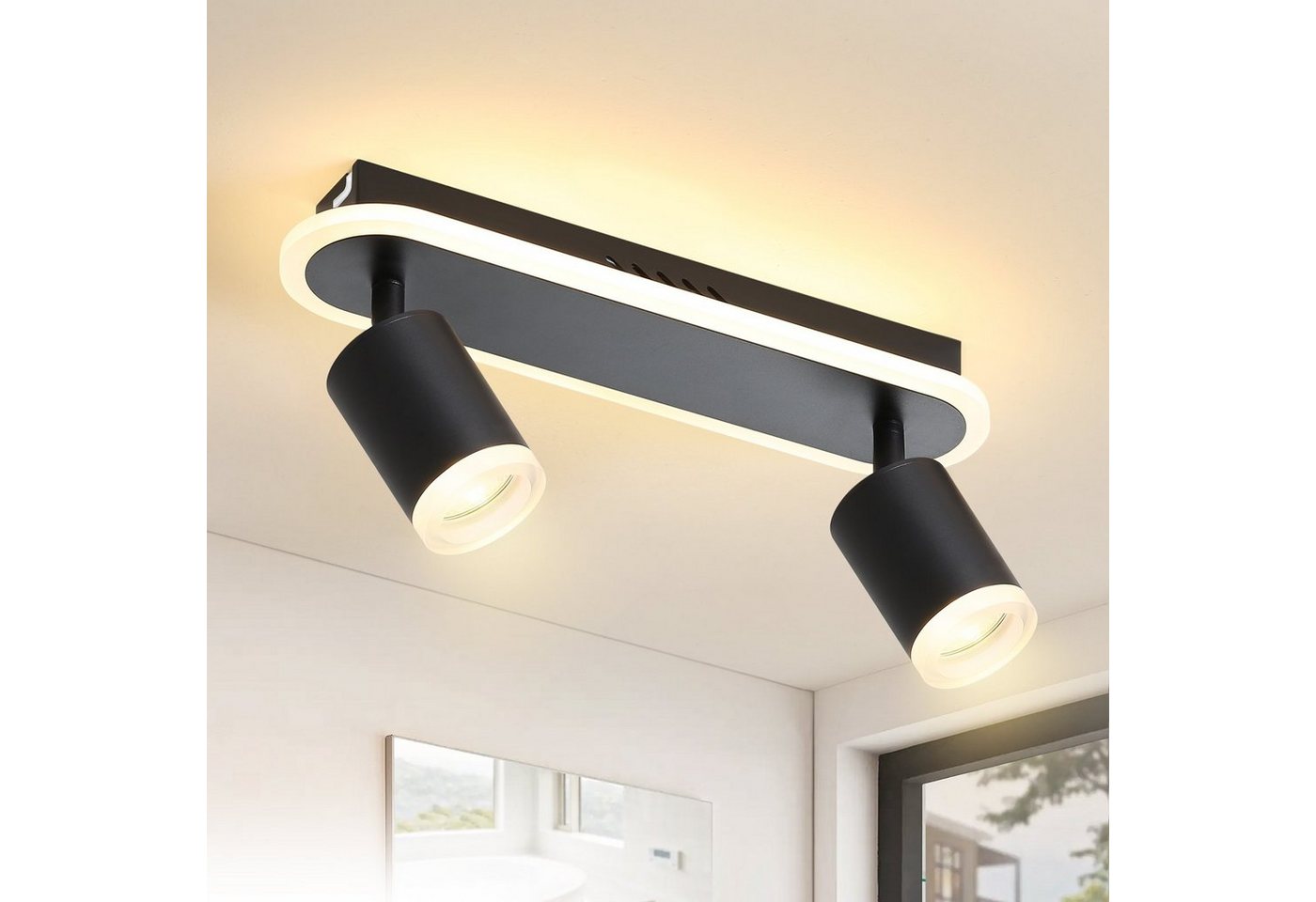 Nettlife LED Deckenstrahler 2/3/4 Flammig Schwarz Deckenleuchte GU10 Metall Modern Deckenspot, Schwenkbar 330°, LED wechselbar, Warmweiß, Schlafzimmer Flur Esszimmer Küche Wohnzimmer von Nettlife