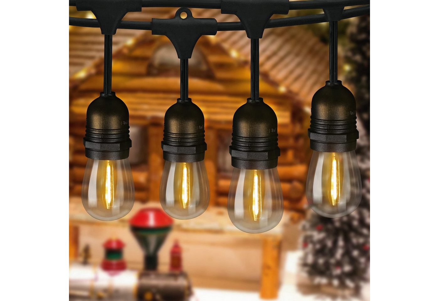Nettlife LED-Lichterkette Innen Außen Glühbirnen Lichterkette 7,6 m/15 m, 16-flammig, Weihnachtsdekoration von Nettlife