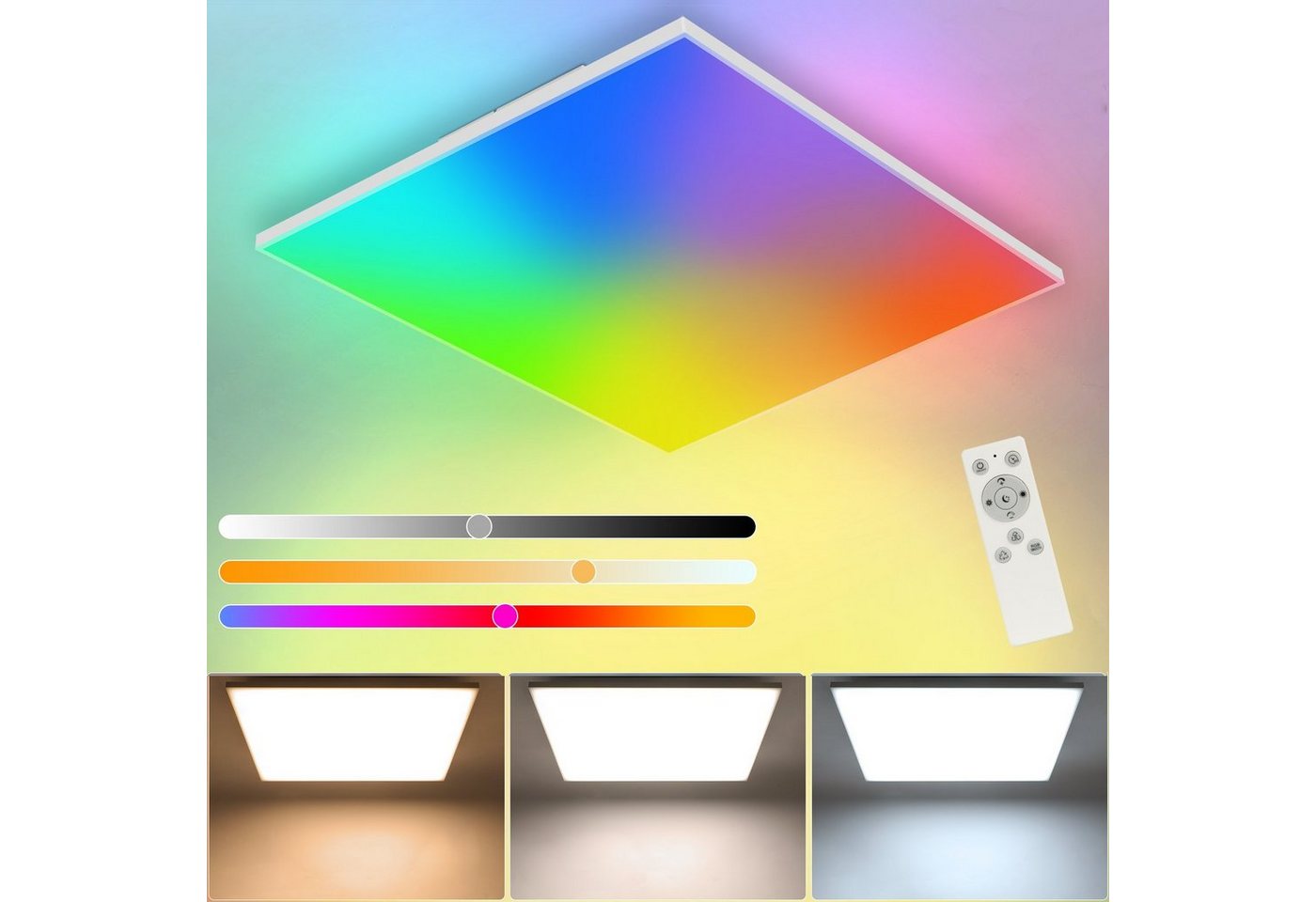 Nettlife LED Panel Dimmbar mit Fernbedienung Deckenlampe Eckig 34 W, RGB Farbwechsel, LED fest integriert, Warmweiß, Neutralweiß, Kaltweiß, für Kinderzimmer Schlafzimmer Party Spielzimmer, 45 * 45 * 6.5 cm von Nettlife