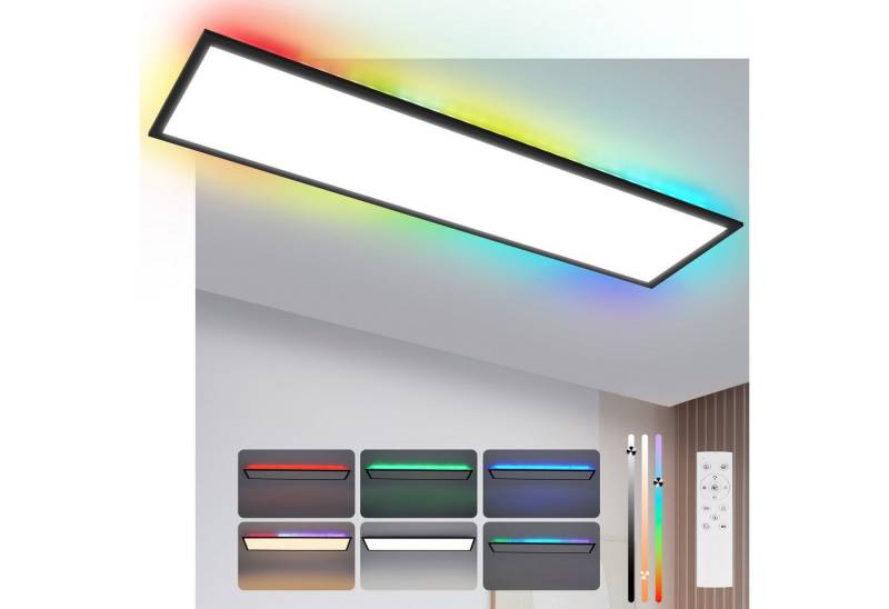 Nettlife LED Panel Deckenleuchte 100x25 Dimmbar 24W RGB Backlight Tageslichtlampe Büro, Dimmbar mit Fernbedienung, LED fest integriert, RGB Farbwechsel, für Werkstatt Flur Küche Wohnzimmer von Nettlife