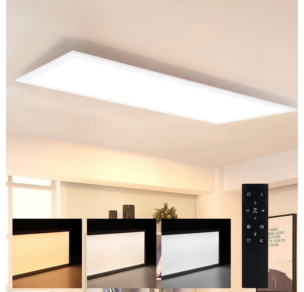 Nettlife LED Panel Deckenleuchte Dimmbar mit Fernbedienung 48W 120 * 30CM Rechteckig, LED fest integriert, Warmweiß Neutralweiß Kaltweiß, Wohnzimmer Schlafzimmer Küche Flur Büro von Nettlife