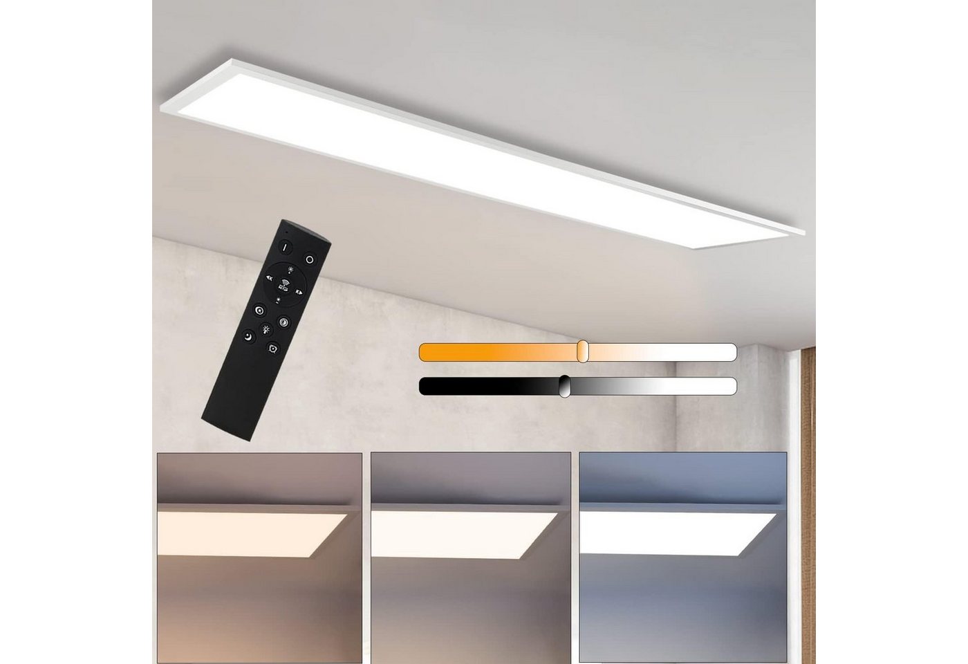 Nettlife LED Panel Deckenleuchte Dimmbar mit Fernbedienung 42W/48W 120x15 cm, LED fest integriert, Warmweiß, Neutralweiß, Kaltweiß, für Wohnzimmer Schlafzimmer Küche Büro flur von Nettlife