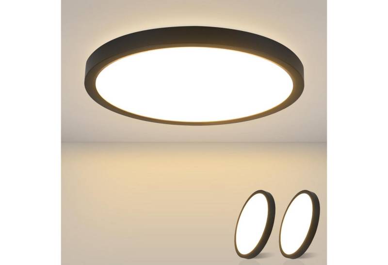 Nettlife LED Panel Deckenleuchte Schwarz/Weiß Flach Rund 15W 18CM Klein Badezimmerlampe, IP44, LED fest integriert, Warmweiß, für Badezimmer Flur Küche Balkon Schlafzimmer von Nettlife