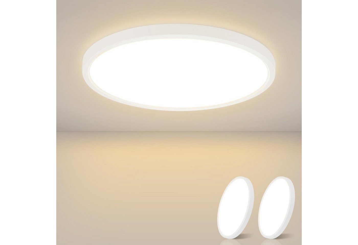 Nettlife LED Panel Deckenleuchte Schwarz Schlafzimmer Rund 15W Ø22cm, IP44 Wasserdicht, LED fest integriert, Warmweiß, für Küche Flur Badezimmer Schlafzimmer, 22 * 22 * 2.5 CM von Nettlife