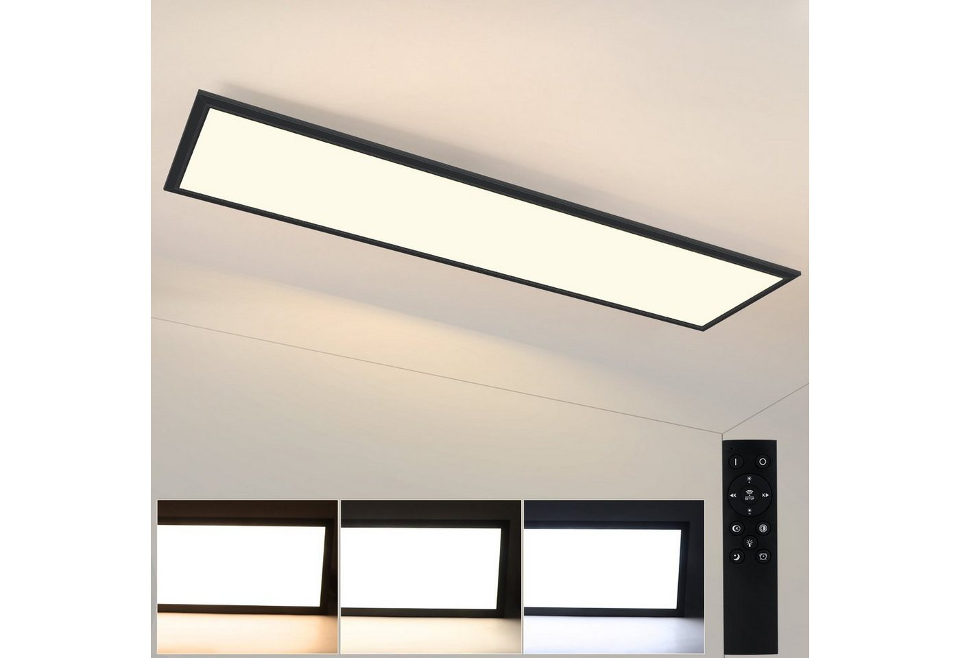 Nettlife LED Panel Flach Deckenlampe Dimmbar mit Fernbedienung 42W, 60S Timer, LED fest integriert, Warmweiß Neutralweiß Kaltweiß, für Büro Wohnzimmer Flur Treppe, ‎100 x 25 x 4.5cm von Nettlife