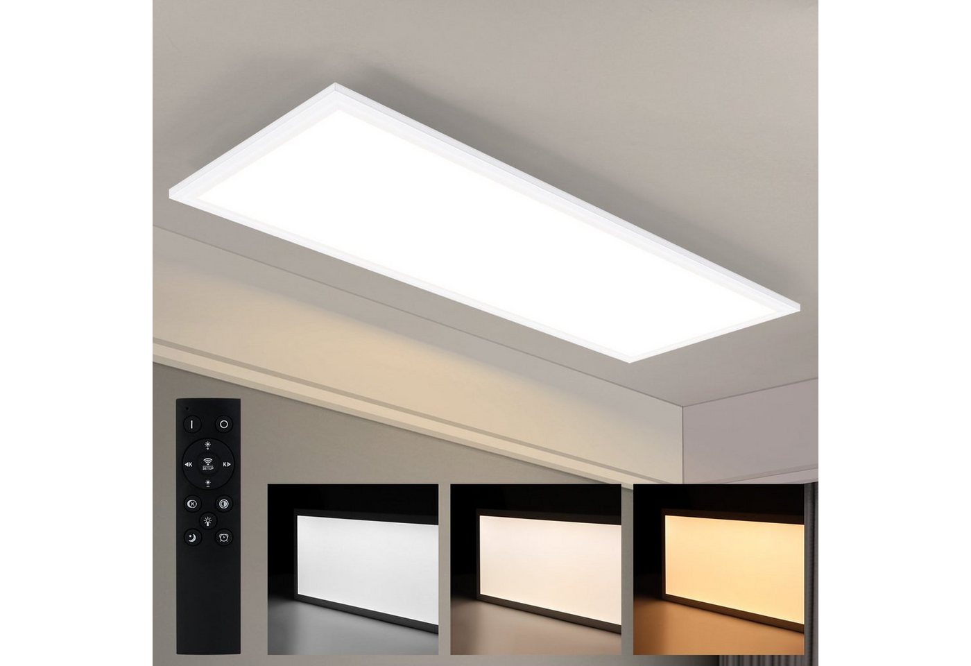 Nettlife LED Panel Weiß Deckenleuchte Flach Deckenlampe 80x30CM 39W Rechteckige, Dimmbar mit Fernbedienung, LED fest integriert, Warmweiß, Neutralweiß, Kaltweiß, für Wohnzimmer Schlafzimmer Küche Büro von Nettlife