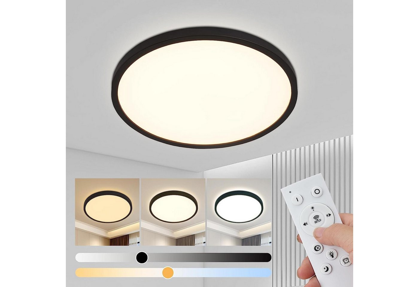 Nettlife LED Panel Weiß Dimmbar mit Fernbedienung Ultra Dünn Rund 20W, Speicherfunktion Timer-Modus, LED fest integriert, Warmweiß Neutralweiß Kaltweiß, für Wohnzimmer Schlafzimmer Badezimmer Küche, 30 x 30 x 2.1 cm von Nettlife