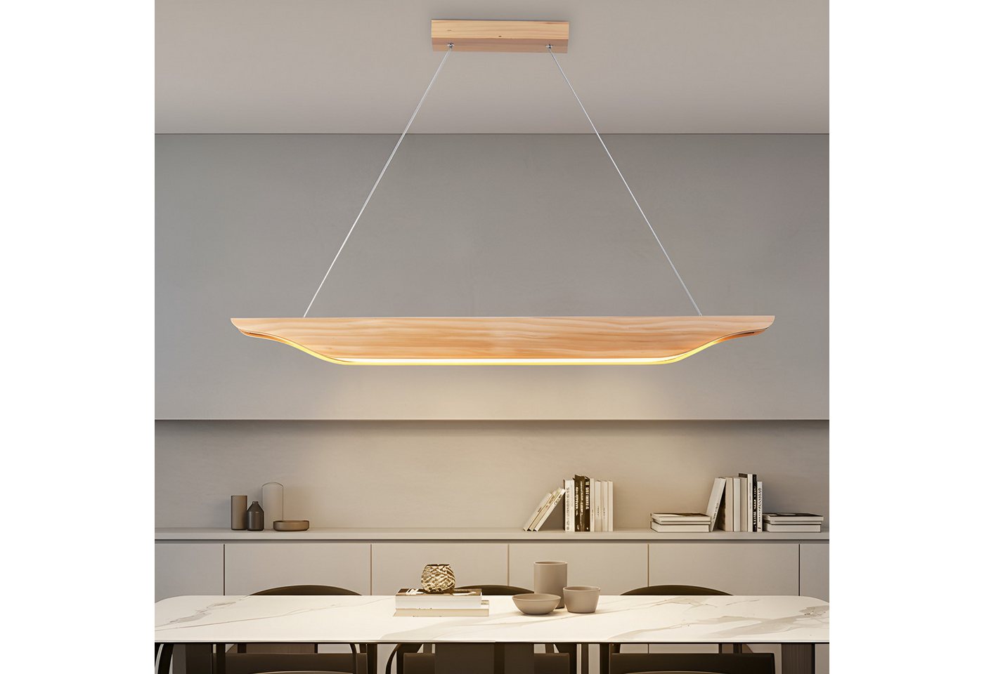 Nettlife LED Pendelleuchte Esstisch Dimmbar Modern Hängelampe Holz 90cm mit Fernbedienung, Höhenverstellbar, LED fest integriert, für Esszimmer Wohnzimmer Schlafzimmer Küche von Nettlife