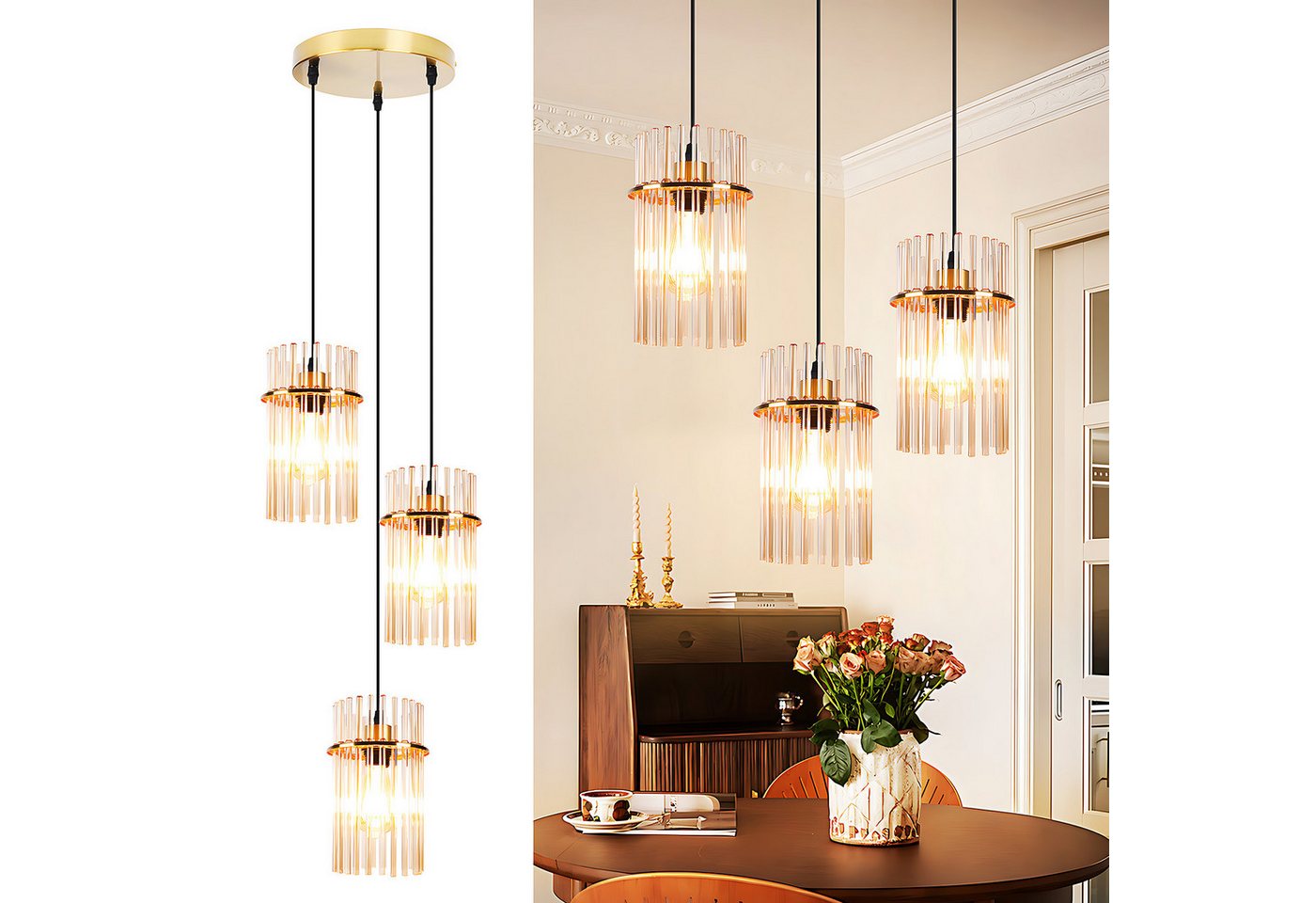 Nettlife LED Pendelleuchte Retro Gold/Schwarz - E27 Hängelampe mit 3 Flammig - Hängeleuchte Ø16cm, ohne Leuchtmittel, Esstischlampe für Wohnzimmer Küche Nettlife LED Pendelleuchte Retro Gold/Schwarz - E27 Hängelampe mit 3 Flammig - Hängeleuchte Ø16cm, ohne Leuchtmittel, Esstischlampe für Wohnzimmer Küche von Nettlife