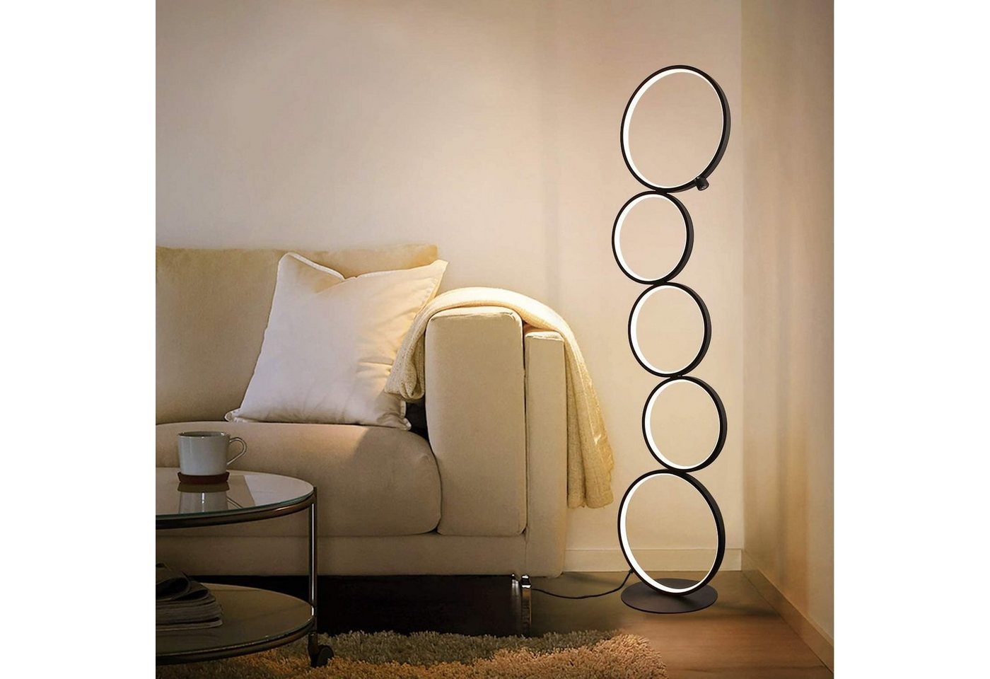 Nettlife LED Stehlampe Touch Dimmbar Schwarz Modern 5-flammig Ringförmige 32W, LED fest integriert, warmweiß, für Schlafzimmer Wohnzimmer Arbeitszimmer von Nettlife