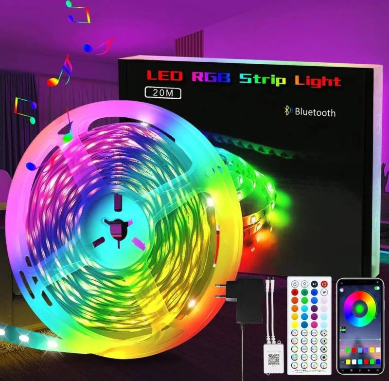 Nettlife LED Stripe Selbstklebend RGB APP-Steuerung 10/20/30m Lichtband Streifen, Timer-Funktion für Musikzimmer, Spielzimmer, Wohnzimmer, Flur Nettlife LED Stripe Selbstklebend RGB APP-Steuerung 10/20/30m Lichtband Streifen, Timer-Funktion für Musikzimmer, Spielzimmer, Wohnzimmer, Flur von Nettlife