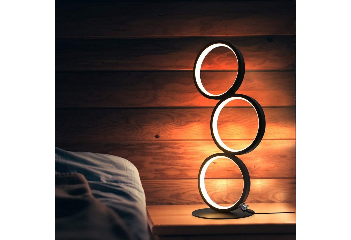 Nettlife LED Tischleuchte Schwarz Tischlampe Nachttischlampe Modern Deko Ring Schreibtischlampe, Touch Dimmbar, LED fest integriert, Warmweiß, Neutralweiß, Kaltweiß, für Wohnzimmer Schlafzimmer Arbeitszimmer Büro, 12W von Nettlife