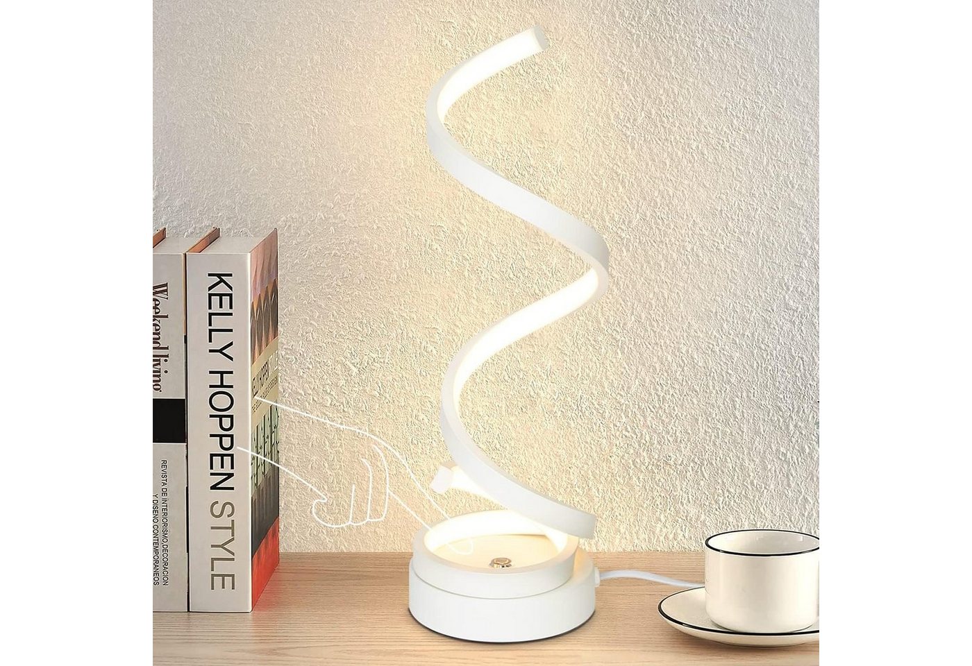 Nettlife LED Tischleuchte Schwarz Tischlampe Nachttischlampe Modern Spiral Bettlampe, Touch Dimmbar, LED fest integriert, Warmweiß, Neutralweiß, Kaltweiß, für Schlafzimmer Wohnzimmer Büro, mit 1,6M Kabel, 12W von Nettlife