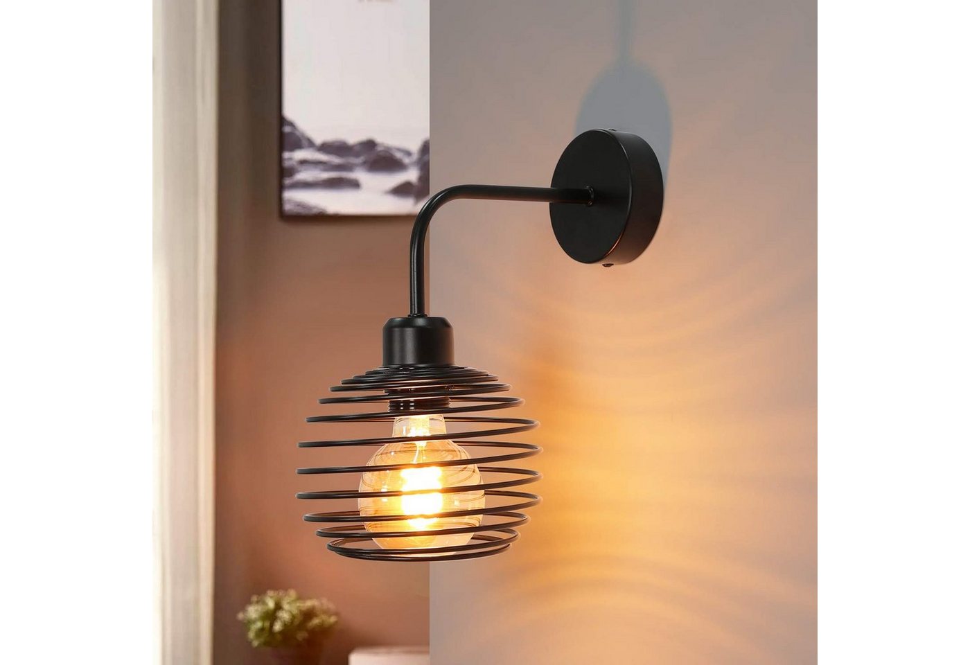 Nettlife LED Wandleuchte Innen Schwarz Wandlampe Vintage E27 Retro Wandbeleuchtung, LED wechselbar, Wohnzimmer Schlafzimmer Küche Esszimmer Flur Treppe Bar von Nettlife