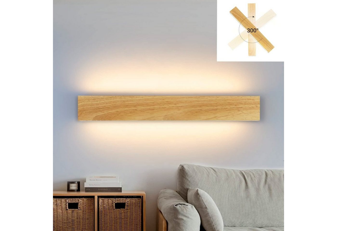 Nettlife LED Wandleuchte innen Holz 32CM Modern Up und Down 10W 3000K Wandbeleuchtung, Drehbar 330 °, LED fest integriert, Warmweiß, Wohnzimmer Schlafzimmer Flur Treppenhaus von Nettlife