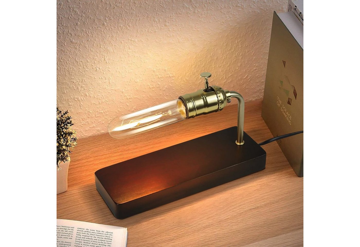 Nettlife Nachttischlampe E27 Steampunk antik aus Metall Holz Industrie mit Schalter, LED wechselbar, Wohnzimmer Schlafzimmer Bett Büro Hotel von Nettlife