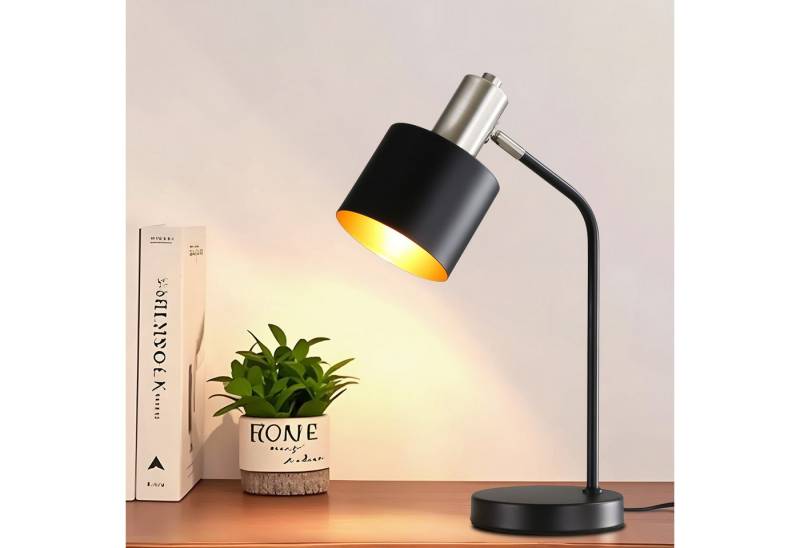 Nettlife Tischleuchte Schwarz Gold E27 Vintage Arbeitszimmer Schreibtischlampe Leselampe, Schwenkbar, mit Kabel, LED wechselbar, Tischlampe Nachtlampe für Schlafzimmer Büro Wohnzimmer von Nettlife