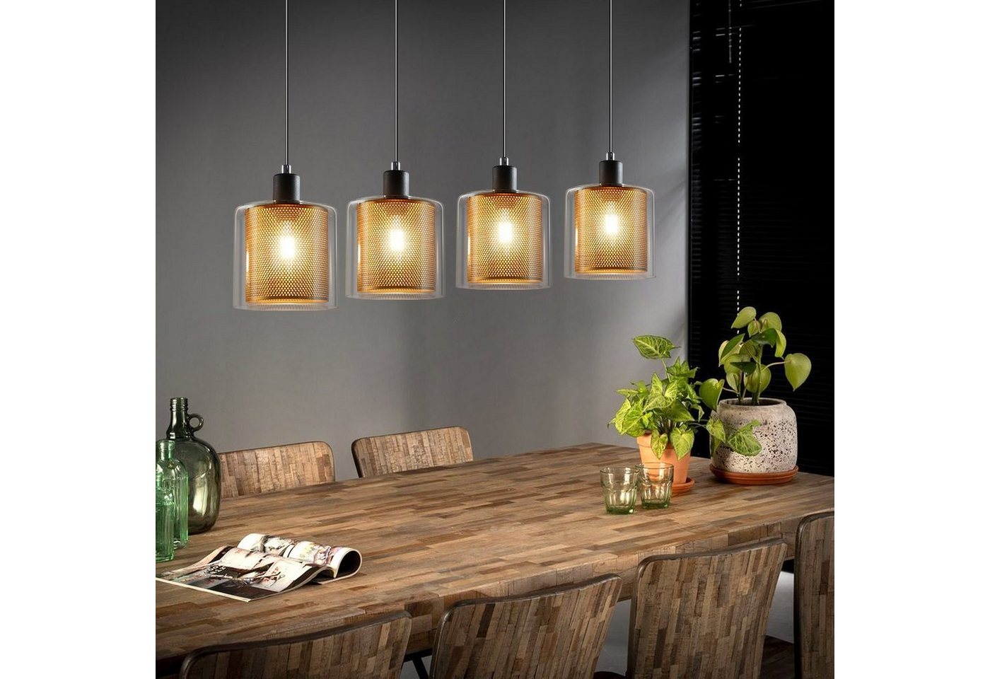 Nettlife Pendelleuchte Wohnzimmer Gold Hängelampe Vintage 3 Flammige E14 Glas Industial, HÖHENVERSTELLBAR, LED wechselbar, Verstellbare, Esszimmer Arbeitszimmer von Nettlife