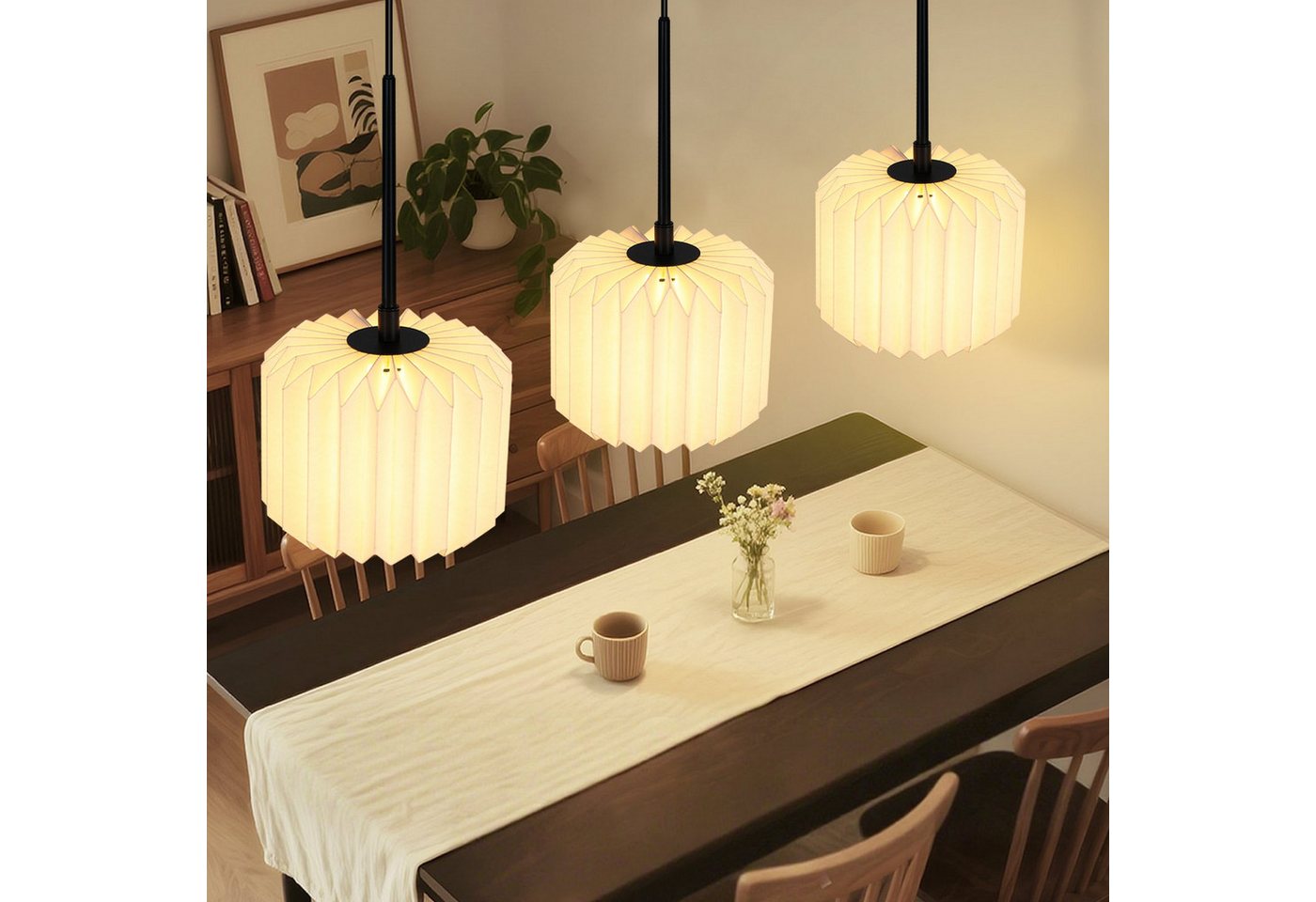 Nettlife Pendelleuchte Esstisch Vintage Weiß G9 1/2/3/4 Flammig Papier Lampenschirm, LED wechselbar, Vintage Pendellampe für Wohnzimmer Schlafzimmer Esszimmer von Nettlife