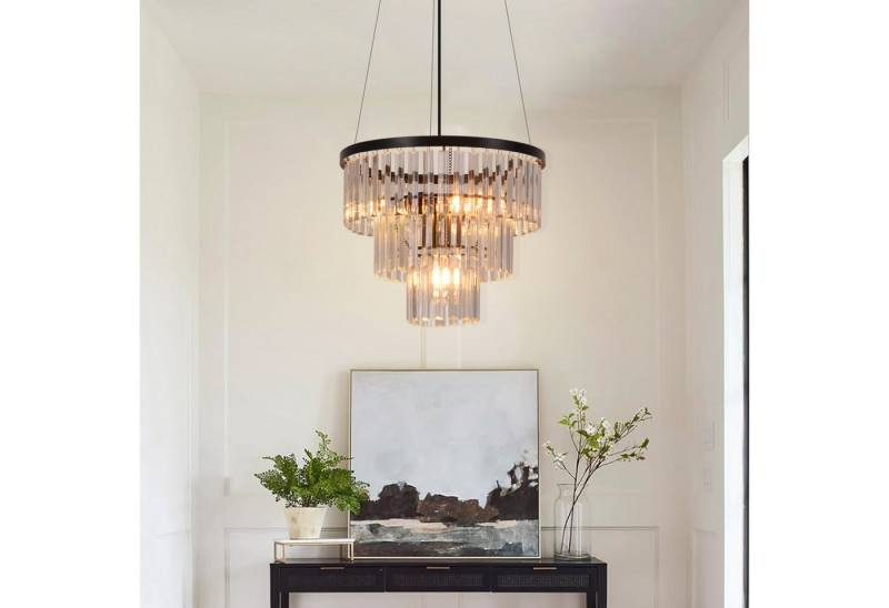 Nettlife Pendelleuchte Kristall Modern Wohnzimmer 3 Flammig E27 Schwarz Esstisch Hängeleuchte, Höhenverstellbar, LED wechselbar, Pendellampe für Küche Esszimmer Schlafzimmer von Nettlife