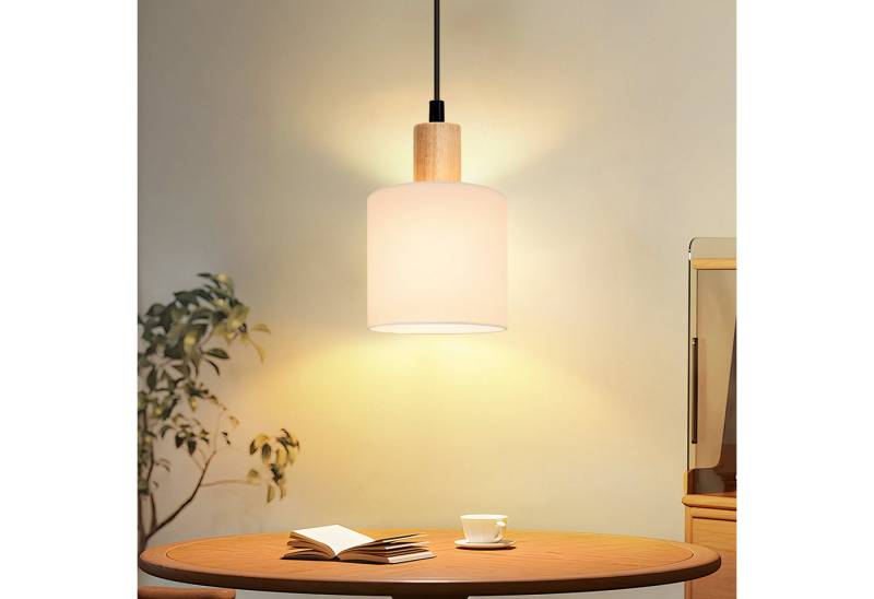 Nettlife Pendelleuchte Holz Esstisch 1/3 Flammig E14 Vintage Weiß Rustikal Küche Stoff, Höhenverstellbar, LED wechselbar, Hängeleuchte für Esszimmer Wohnzimmer Restaurant Schlafzimmer Flur von Nettlife