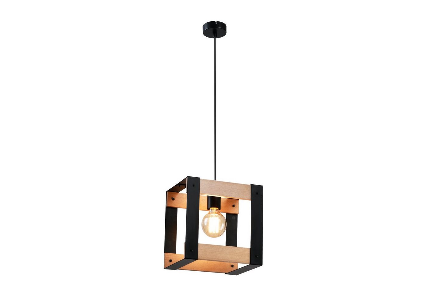 Nettlife Pendelleuchte Holz Vintage E27 Schwarz 1/5 Flammig Esstisch Metal Pendellampe, Höhenverstellbar, LED wechselbar, für Esszimmer Küche Wohnzimmer von Nettlife