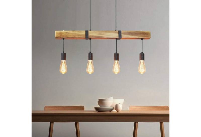 Nettlife Pendelleuchte Holz Esszimmer Retro Hängeleuchte mit 80CM Vintage E27 Industrial, höhenverstellbar, LED wechselbar, Küche Wohnzimmer Bar Restaurant von Nettlife