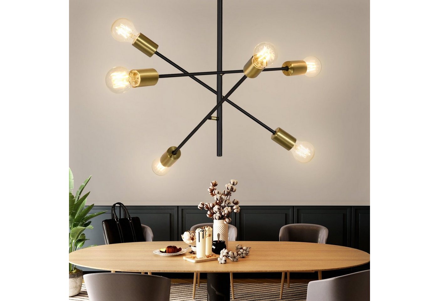 Nettlife Pendelleuchte Schwarz Esstisch 4/6 Flammig Vintage E27 Hängelampe Hängeleuchte, Flexibler Lampenmast, LED wechselbar, für Wohnzimmer Esszimmer Schlafzimmer, 6 Flammig, E27 von Nettlife