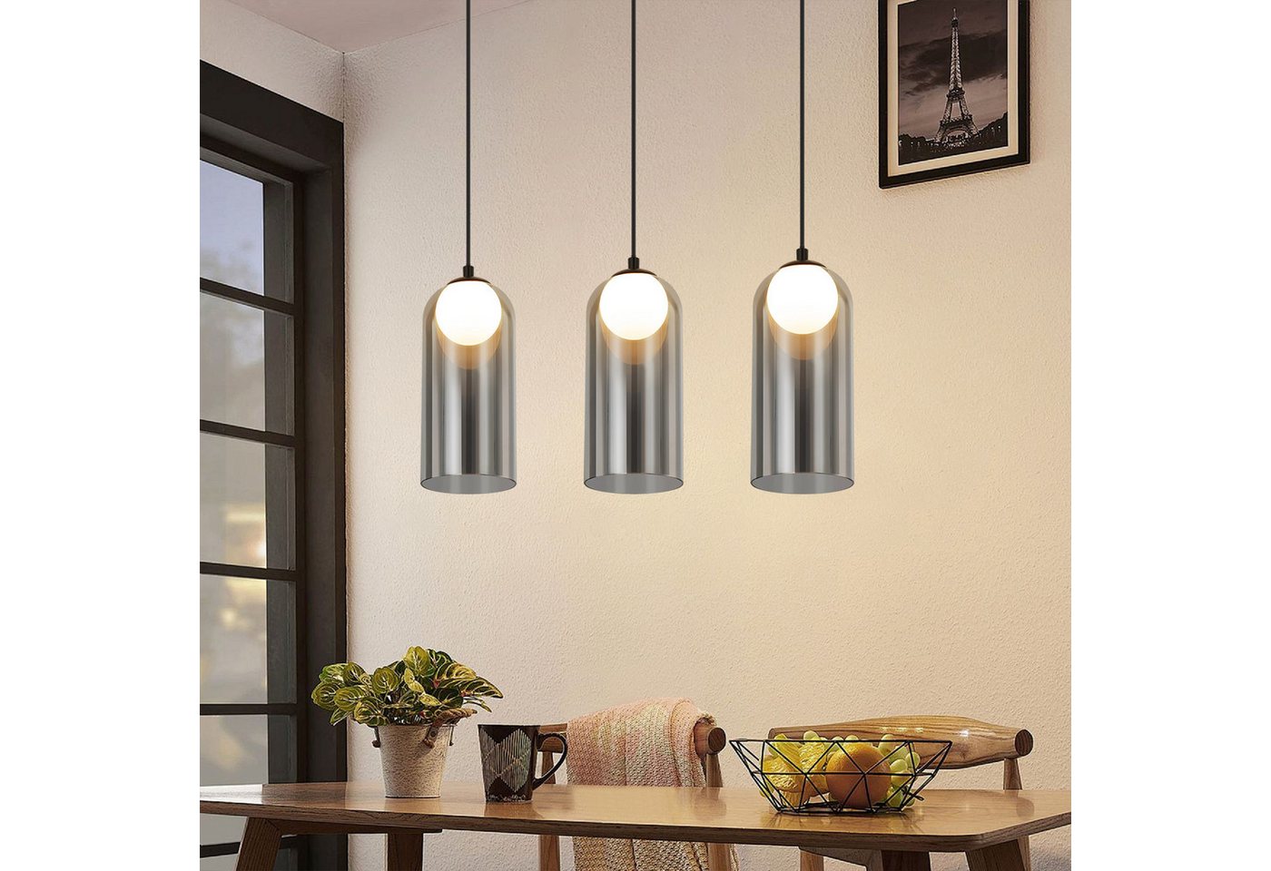 Nettlife Pendelleuchte Vintage Esstischlampe RauchGrau G9 Oval Höhenverstellbar Wohnzimmer, Höhenverstellbar, LED wechselbar, Esstischlampe für Wohnzimmer Schlafzimmer von Nettlife